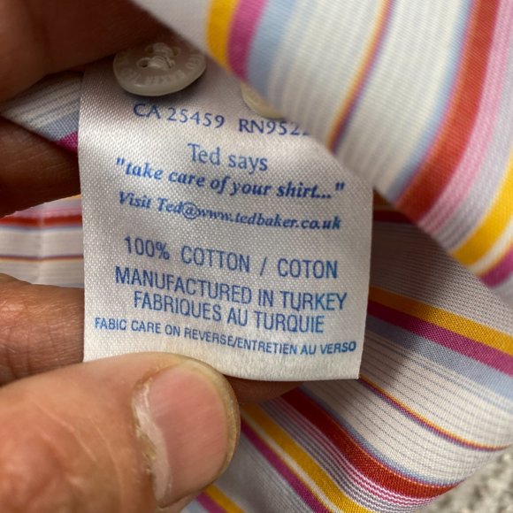 Ted Baker London Shirt Women Size 5 White Pink Orange Stripe Button Up Loose Fit - Picture 5 of 10